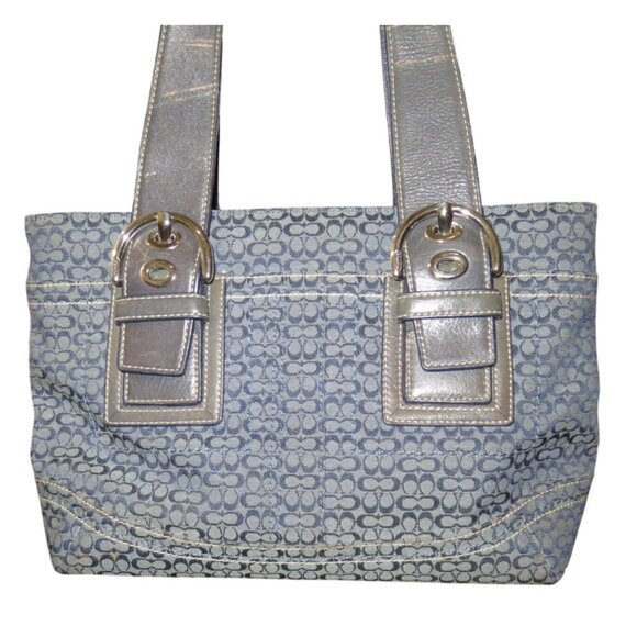 Coach Soho Blue & Grey Denim Canvas Signature C Jacquard Satchel 2008 F12310 - Picture 2 of 12